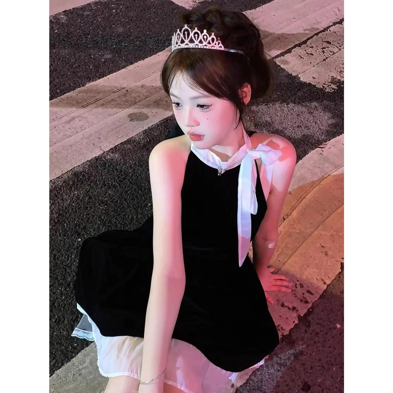 Vestidos sem mangas feminino aniversário sexy verão tule apliques oco cintura elástica queimado em camadas fairycore doce piquenique