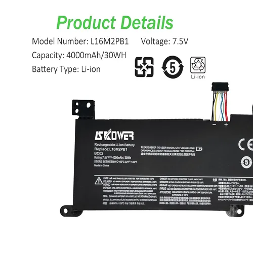 Imagen 2 del producto SKOWER L16M2PB1 batería del ordenador portátil para Lenovo IdeaPad 320/330-14AST/15IGM/17IKB 130 520 S145 V14 L16C2PB2 L16M2PB1 L16L2PB2 L16L2PB3