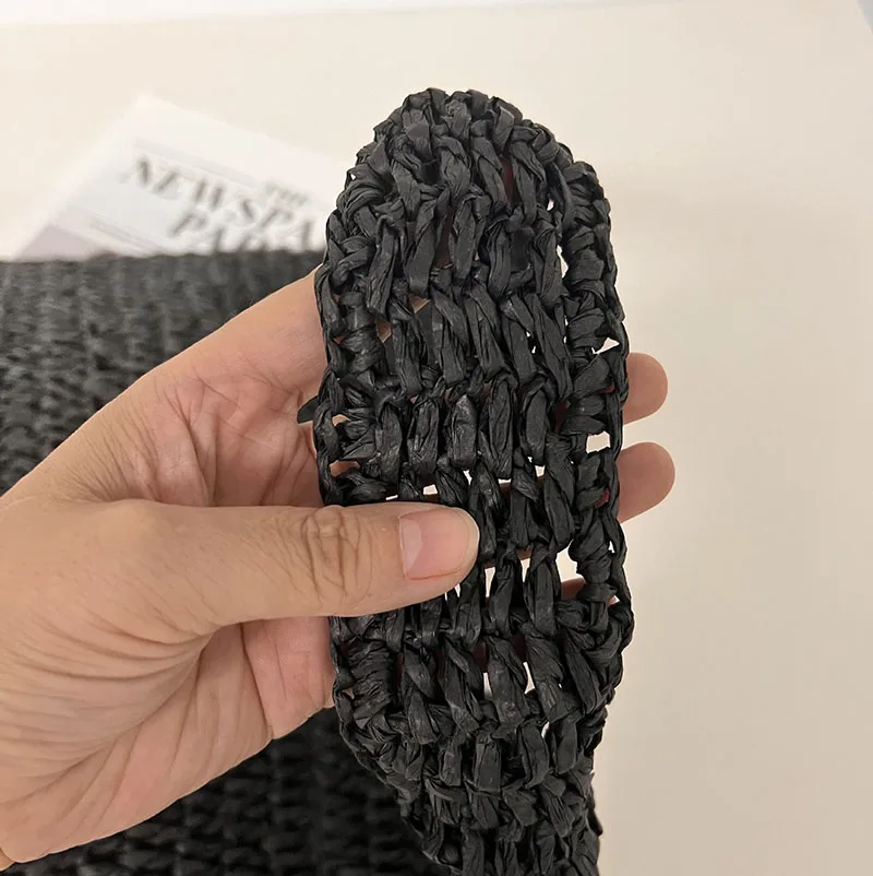 ورقة حبل القش حقيبة كتف البوهيمي المنسوجة حقيبة شاطئية الصيف الكروشيه حقيبة يد نصف القمر المتسوق محفظة السفر لينة الأفاق أكياس جديد