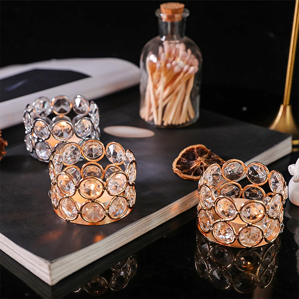 1PC Sparkling Wedding Valentine's Day Decoration Crystal Tea Lamp Candlestick Family Table Center Decor Home Decoration Gift Box