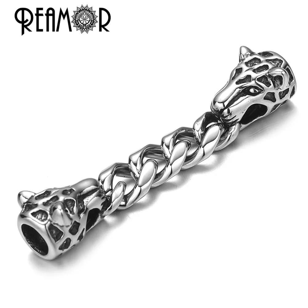 REAMOR 2pcs Stainless Steel Skull Wolf Chain Connectors For Beaded Bracelet Jewelry Making DIY Anchor Cross Component Connectors