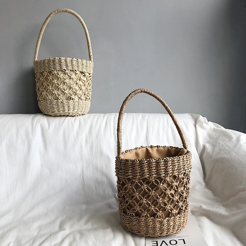 

Floral Woven St Buet Bag Summer Beach Vaion Handbag Soft Cotton Dstring Closure Fre Sle Small Size