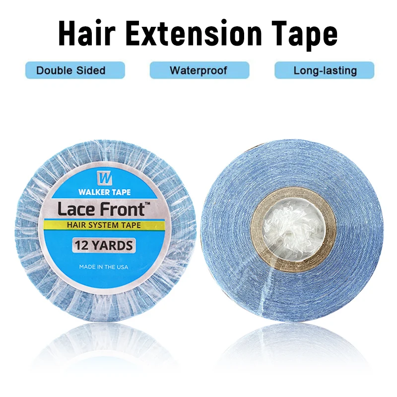 extensions de cheveux bandes adesives Ruban adhésif pour perruque, 12yards, bleu, imperméable, sans brillance, Extension de cheveux, pour toupet,