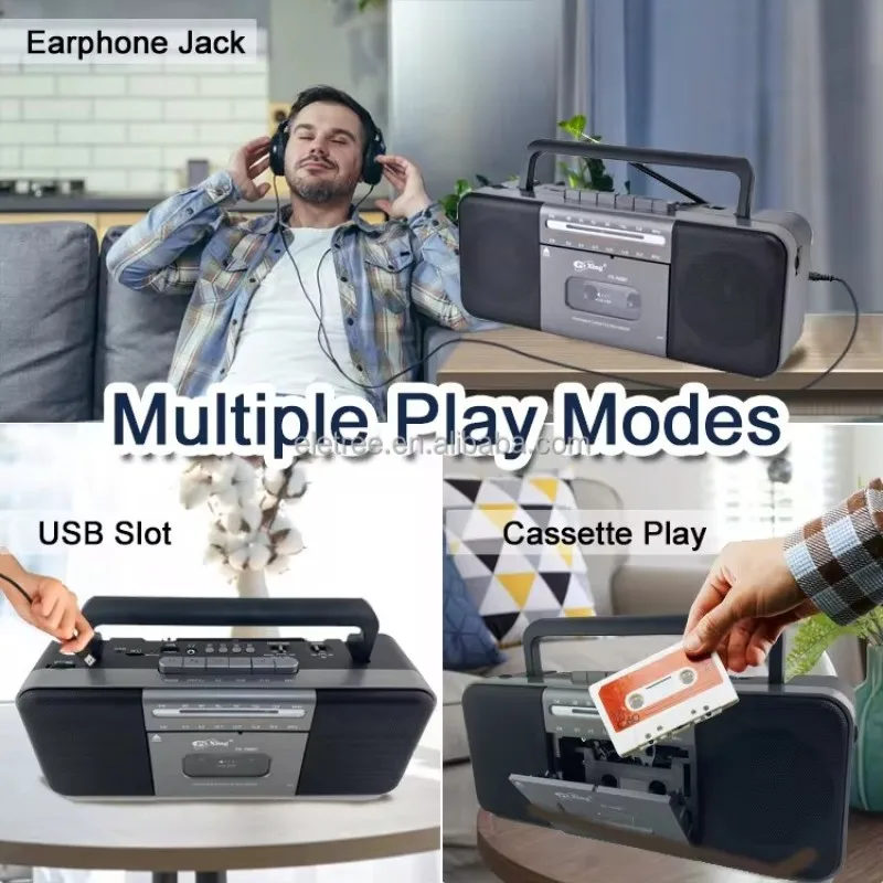 New Retro Stereo Bluetooth Speakers Portable Multiband Radio Old Cassette Tape Recorder Support Headphone USB/TF Card MP3 Player