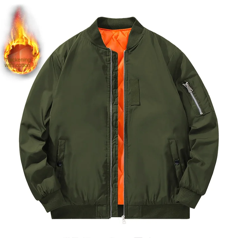Cross border foreign trade plus plush thick American baseball jacket for men, casual loose fit with cotton jacket, air force jac