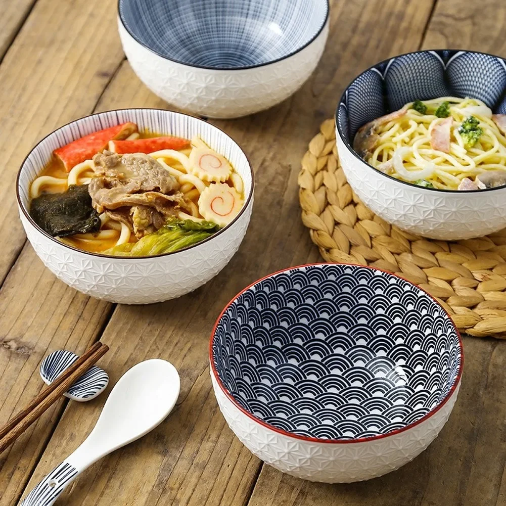 Northern Europe Wind Bowl Inch Glaze Down Painted Pottery Porcelain Tableware Household Ramen Restaurant Soup Ceramic Bowls