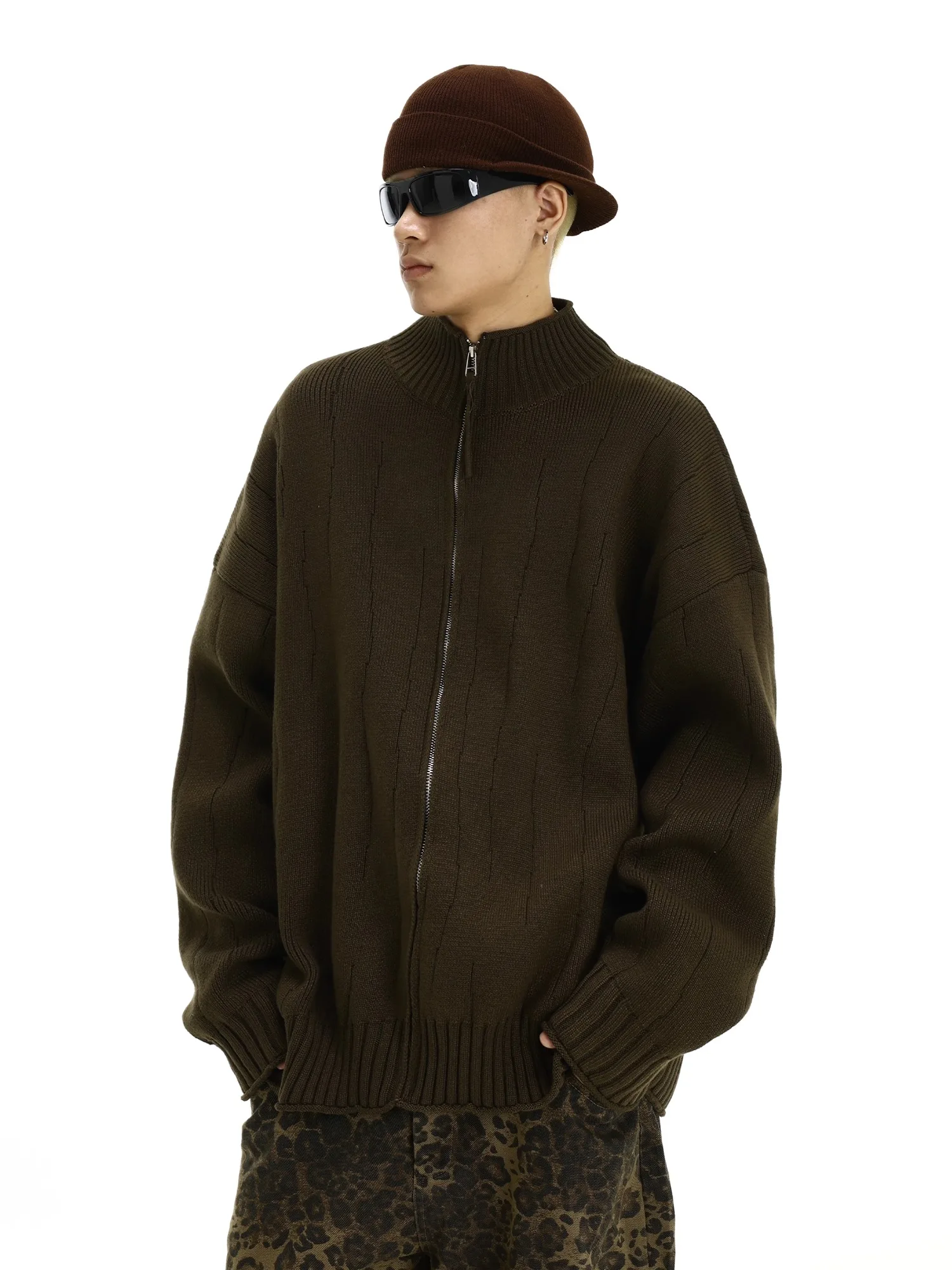 Retro Cardigan Sweater Men's Autumn and Winter Trendy Ins Loose Knit Cardigan Casual Jacket