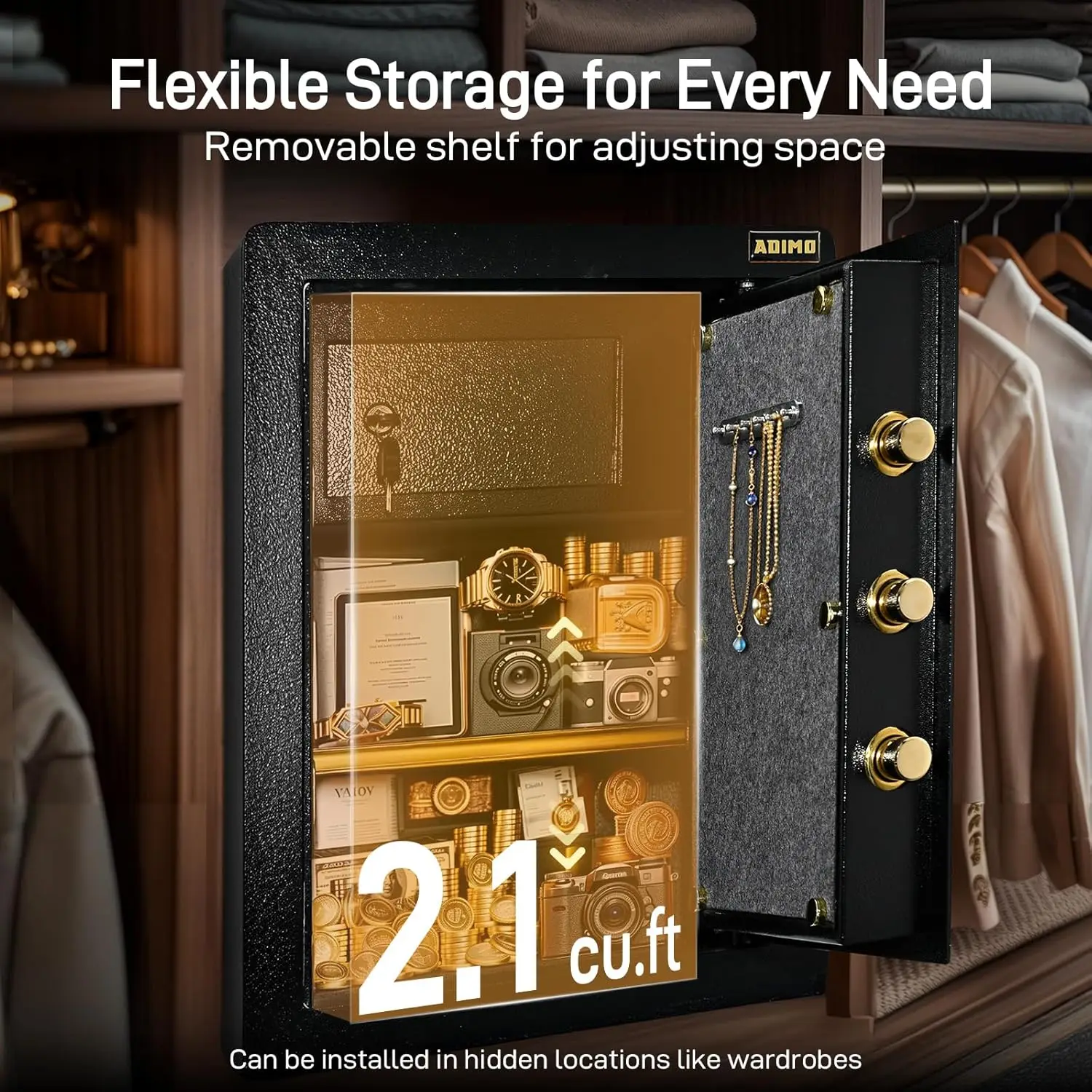 Safe, 2.1 Cuft Heavy Duty Steel Home Safe Box with Digital Keypad&Key Lock, Built-In Lockable Cabinet, Hidden Money Box Storage