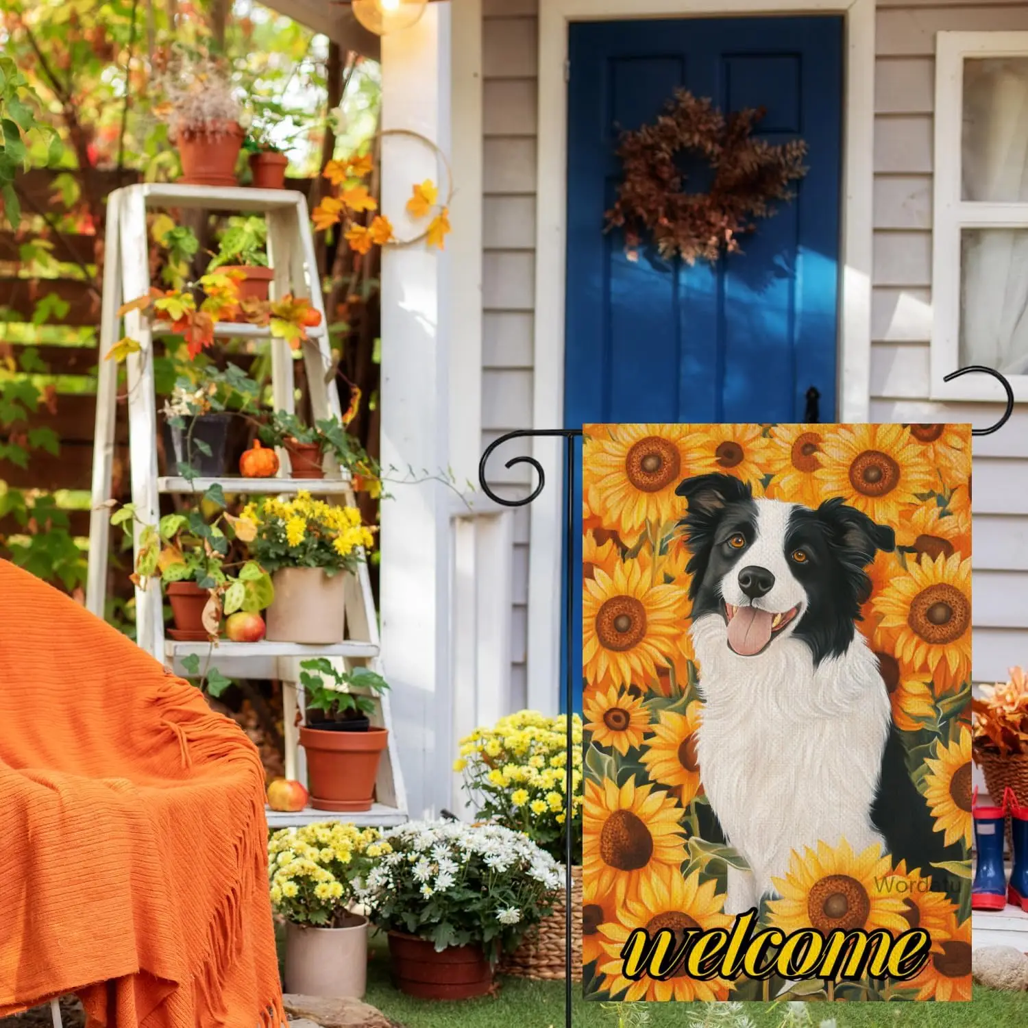 Hello Sunflower Garden Flag Border Collie Floral Seasonal Home Decor Banner for Outside 12x18 Inches Double Sided Spring Sum UUX