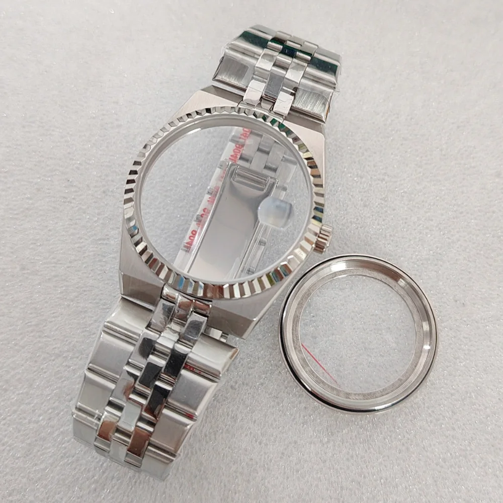For NH35/NH36 Movement 39.5MM Teeth Bezel Stainless Steel Watch Case with Transparent Caseback Magnifying Glass Sapphire