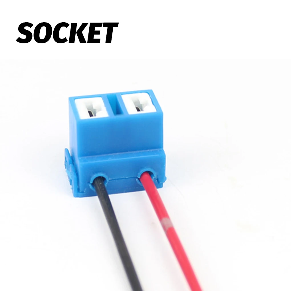 2Pcs H7 Bent-Pin Ceramic Car Bulb Socket Holder with Copper Wire Two-Prong Plug Car Bulb Socket with Slug Shell Replacement Part
