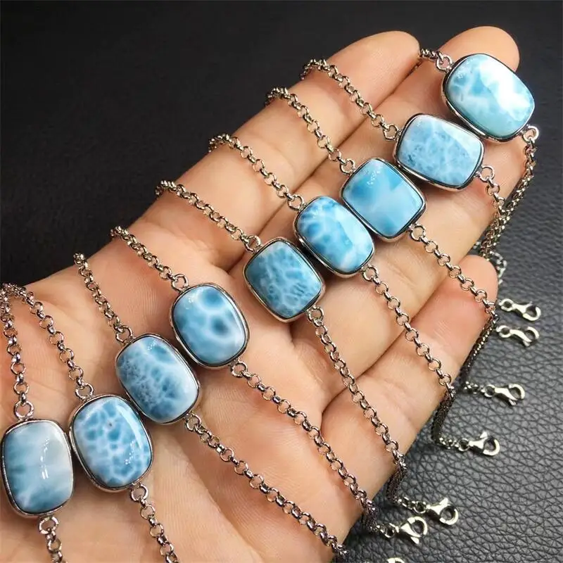 s925 Natural Larimar Bracelet Crystal Healing Fashion Classic Women Jewelry Accessories Romantic Holiday Gift 1pcs