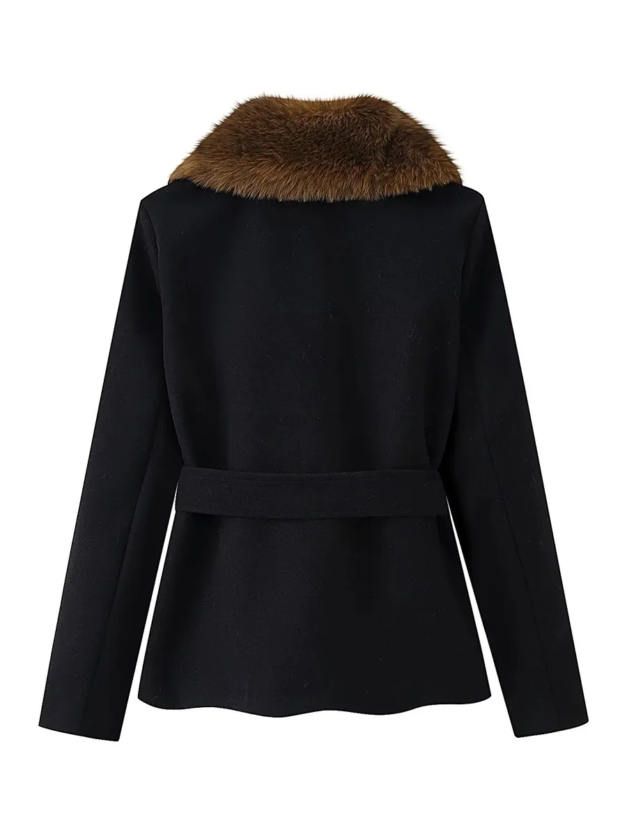 TWOTWINSTYLE موضة التخسيس تقسم الفراء طوق جاكيتات للنساء التلبيب كم طويل المرقعة الدانتيل يصل مزاجه سترة الإناث #5