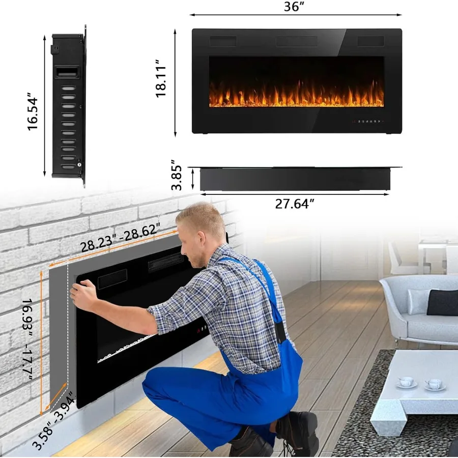 36 بوصة رقيقة جدا الصمت الخطي مدفأة كهربائية إدراج راحة الحائط الموقد ل 2x4 و 2x6 مسمار الإعلان
