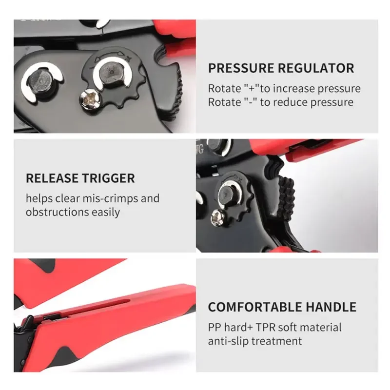 أداة تجعيد أسطوانية مفتوحة غير معزولة SN-58B 23-16 AWG /0.25-1.5mm2، محطات Dupont Molex JST TE ودبابيس EPC PCIE SATA