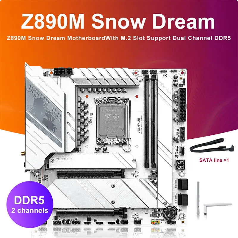 JGINYUE Z890M Snow Dream Motherboard Supports LGA1851  Core Ultra 200 Series CPU for Desktop