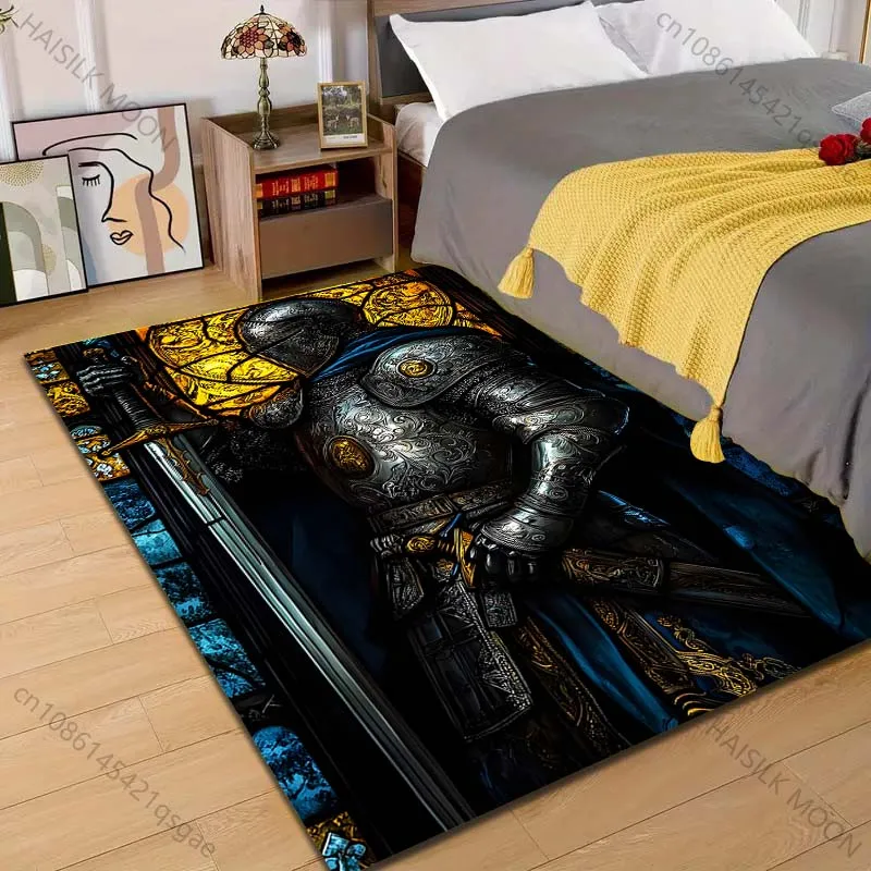 1PC Knight in armor portrait Print Carpet Rug for Living Room Bedroom Sofa Doormat Home Decor Non-slip Floor Mat