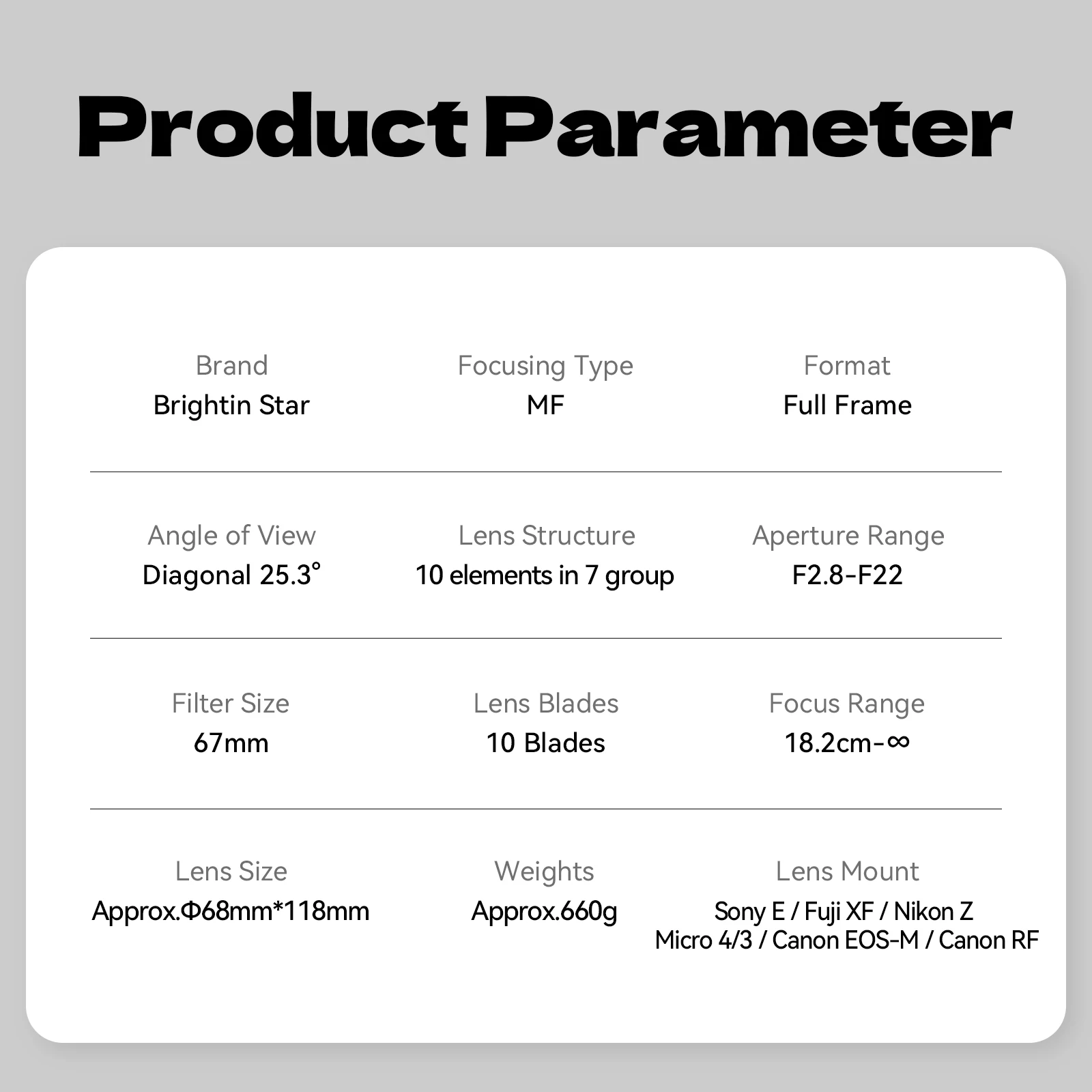Brightin Star 60 مللي متر F2.8 II إطار كامل ماكرو 2:1 عدسة ماكرو تكبير لسوني E نيكون Z فوجي X كانون EOS M R RF M4/3 كاميرا