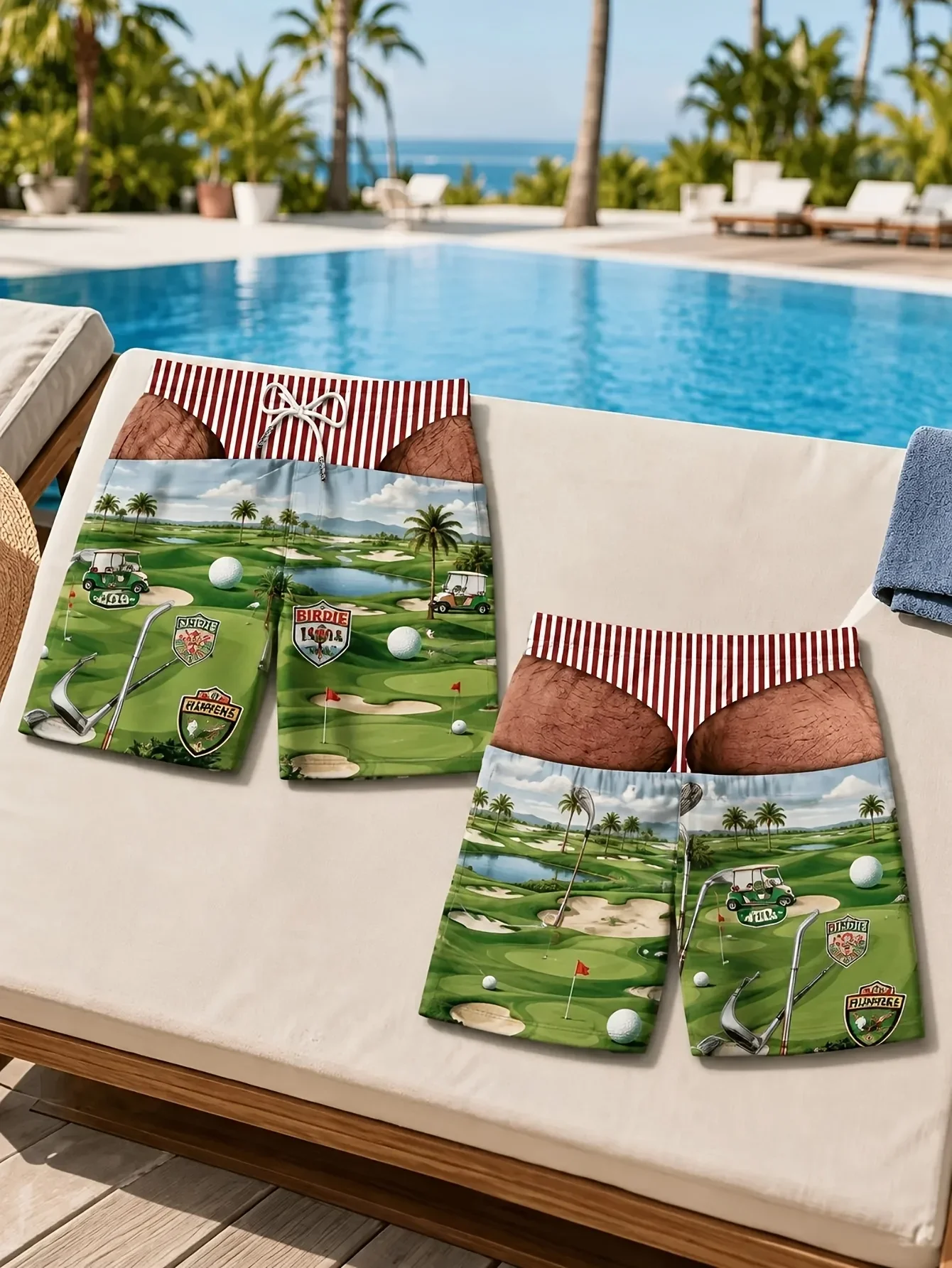 Funny 3D Optical Illusion Men Beach Shorts Fake Golden Underwear Starfish Shell Graphic Swim Trunks Loose Summer Vacation Board