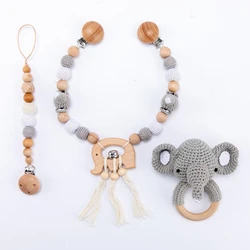 Baby Wood Crochet Stroller Toys Elephant Bed Hanging Rattle Toy Crochet Animal Pendant Bead Bracelet Baby Crib Mobile Rattle Toy