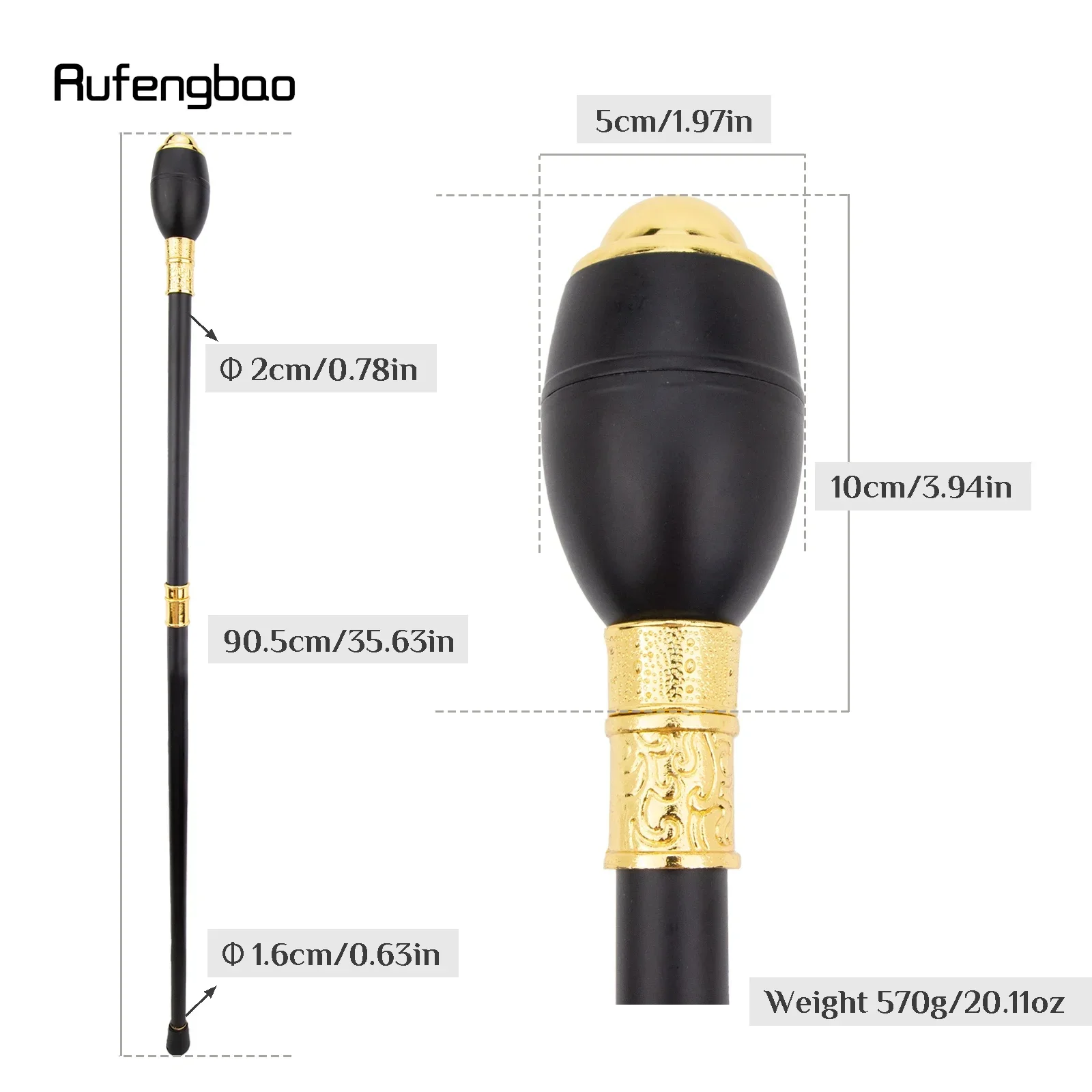 Black Ball Golden Walking Cane Fashion Decorative Walking Stick Gentleman Elegant Cosplay Cane Crosier 90cm