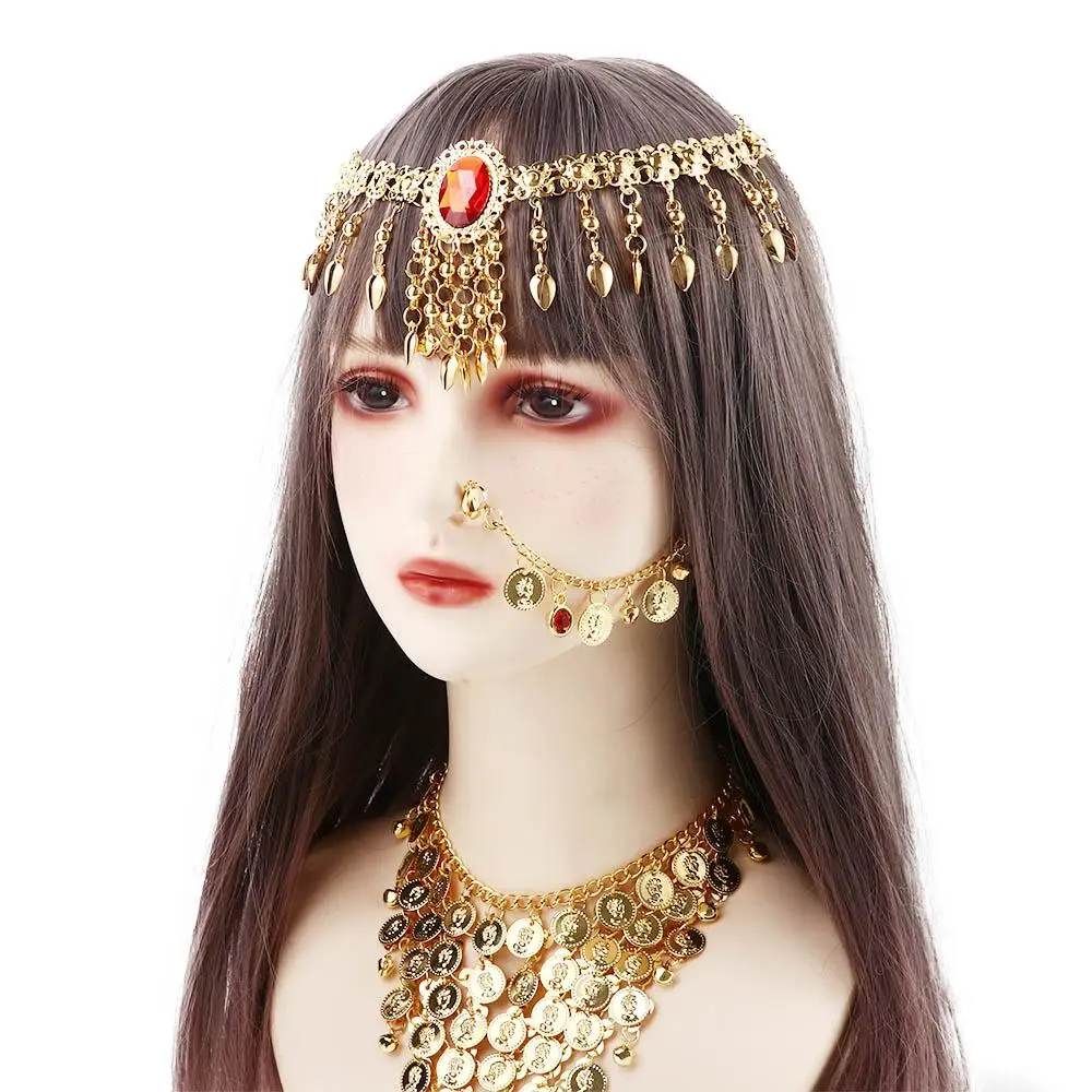 Collana Testa Catena Paillettes Perline Danza indiana Diamante Fascia per capelli Accessori per spettacoli Costumi di danza del ventre Accessori per la testa