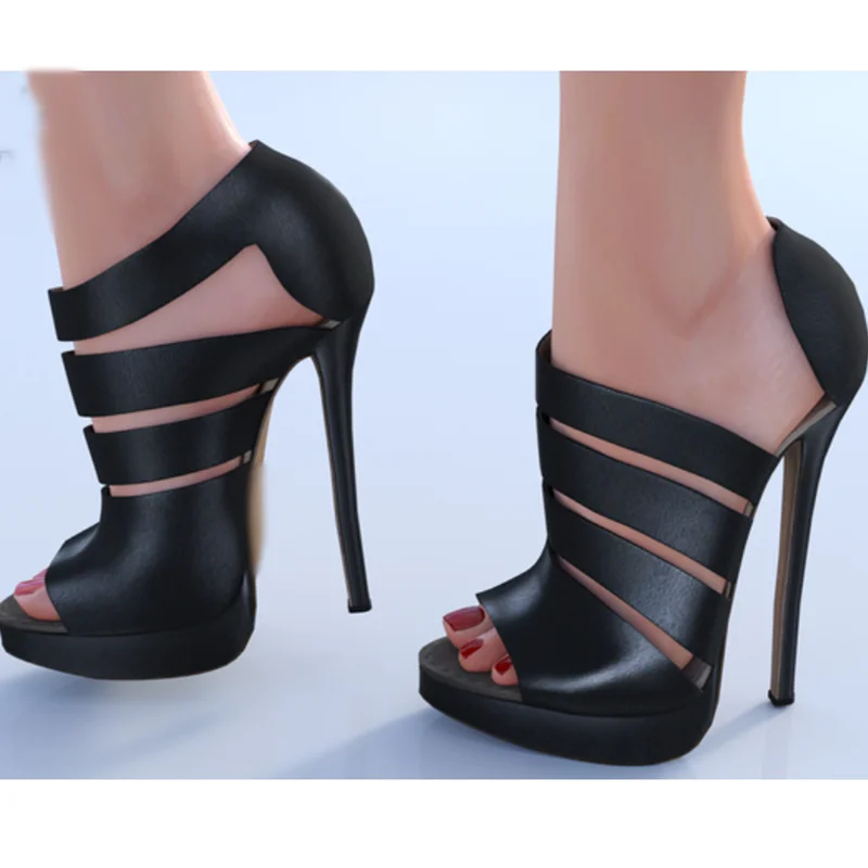

Black Hollow Leather Shallow Sandals Thin High Heel Peep Toe Fashion Sexy Cool 2025 Summer Big Size Woman Shoes Zapatillas Mujer