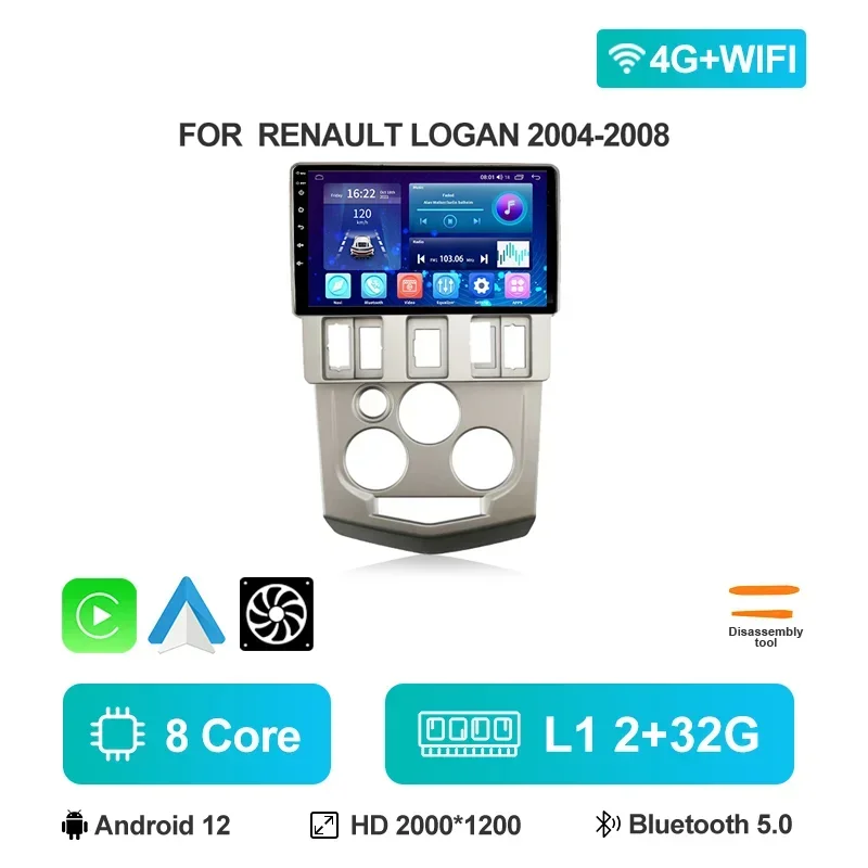 Autoradio Voor Renault Logan L90 2004 2005 2006 2007 Android 12 Multimedia Video Player GPS 4G Carplay autoradio Head Unit