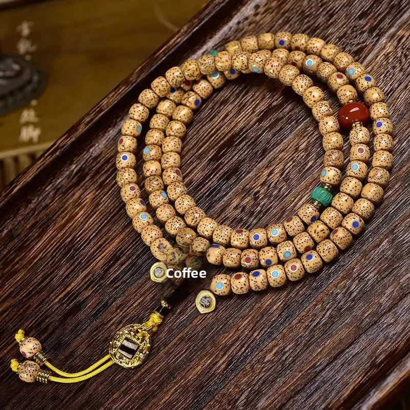 

Natural Open Star Moon Bodhi Seed 108 Beaded Rosary Text Play Multi-circle Hand String Turquoise Agate Buddha Beads Accessories