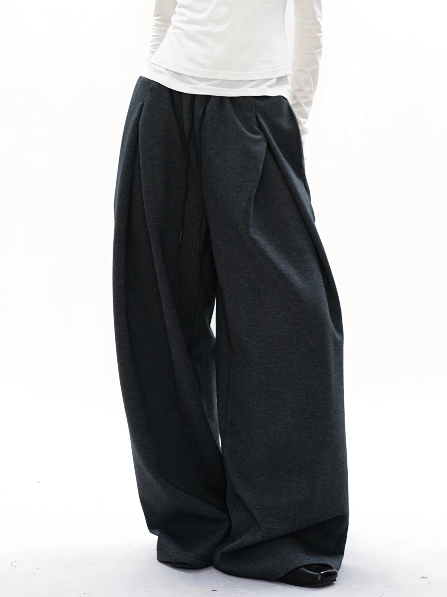 

S3T5 3D Folded Dstring Loose Wide Leg Sweatpants ex American Retro Straight Loose Feel Casual Long Pants Street Sle
