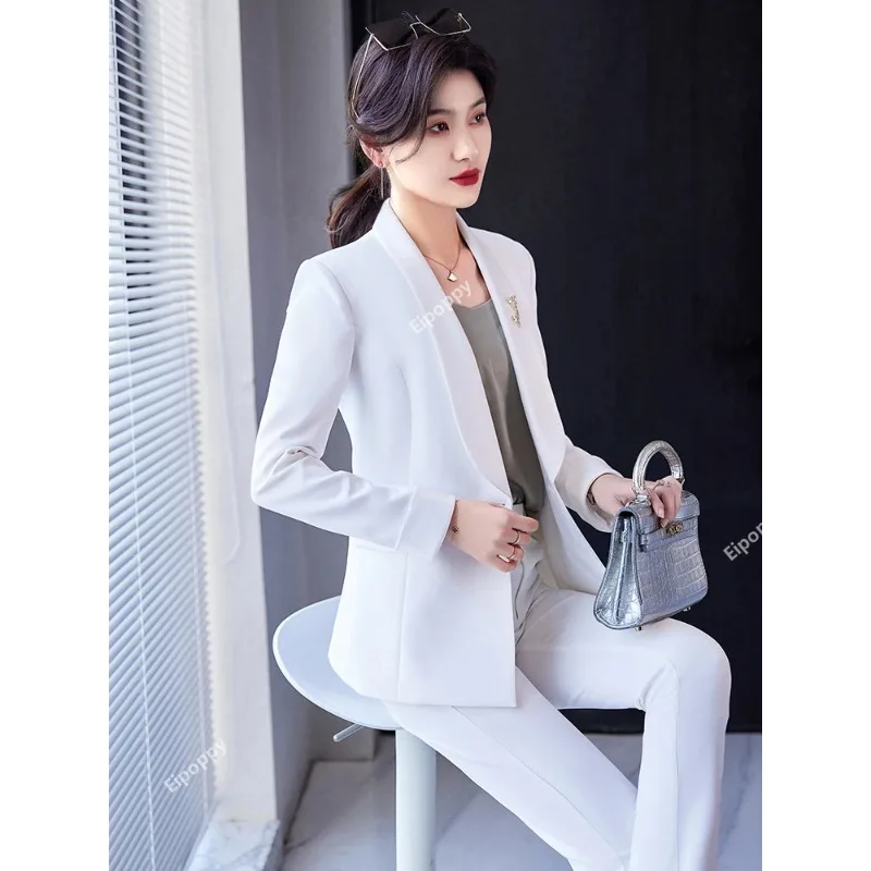 2024New Fashion Women Pink White Black Formal Pant Suit Jacket and Trouser 2 Piece Set Blazer for Office Ladies Winter Work Wear