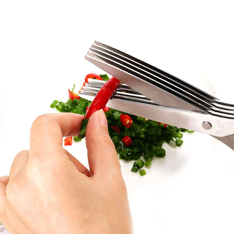 Multifunctional Scissors Stainless Steel 5 Layer Kitchen Scissors Scallion Cutter Pepper Herb Laver Spices Onion Cooking Tool