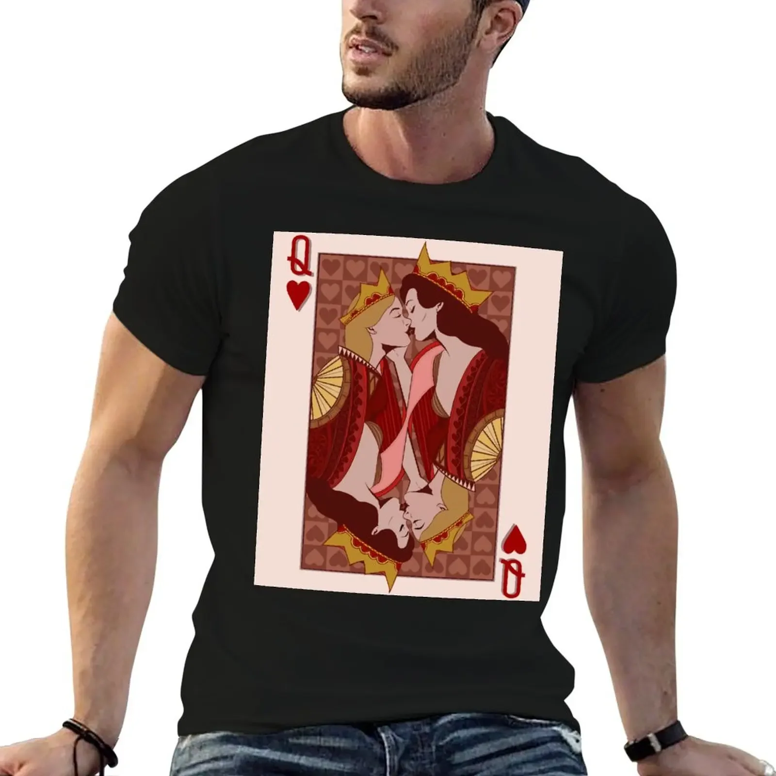 queen of hearts card women kissing T-Shirt custom shirt baggy shirts black t-shirts for men