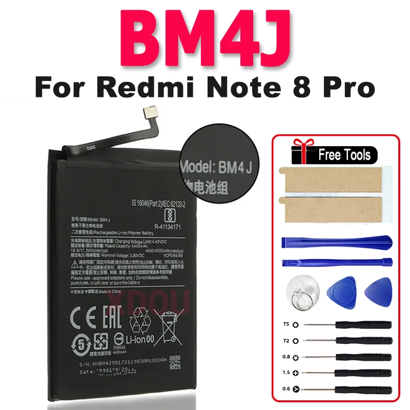 

BM4J For Xiaomi Redmi Note 8 Pro Original 4500mAh BM4J Battery Note8 Pro Genuine Replacement Phone Battery Free Tools