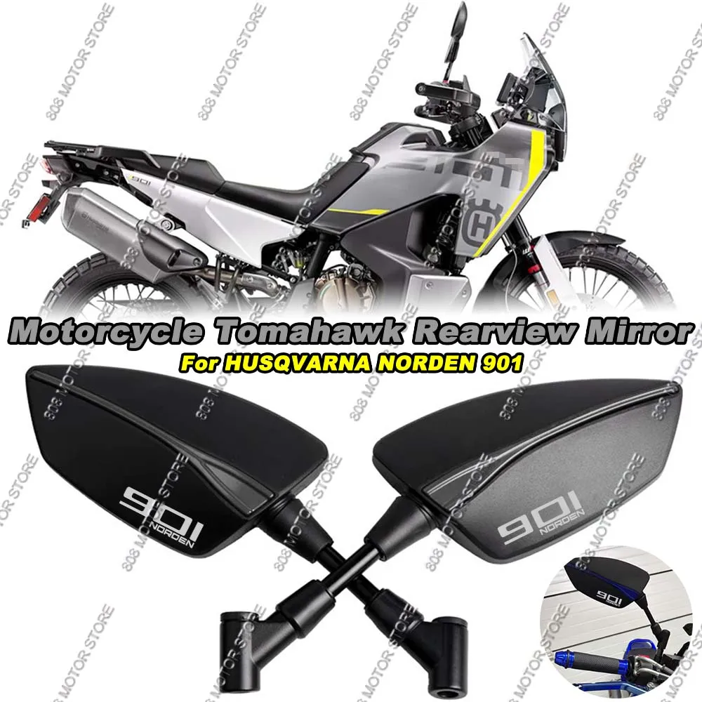For Husqvarna Norden 901 CNC Aluminum Tomahawk Rearview Mirrors 8mm 10mm Motorcycle Side Mirrors