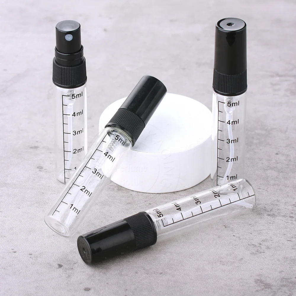 5pc 5ml Scale Glass Spray Bottles Empty Clear Atomizer Portable Travel Cosmetic Container Perfume Refillable Bottle Makeup Tools