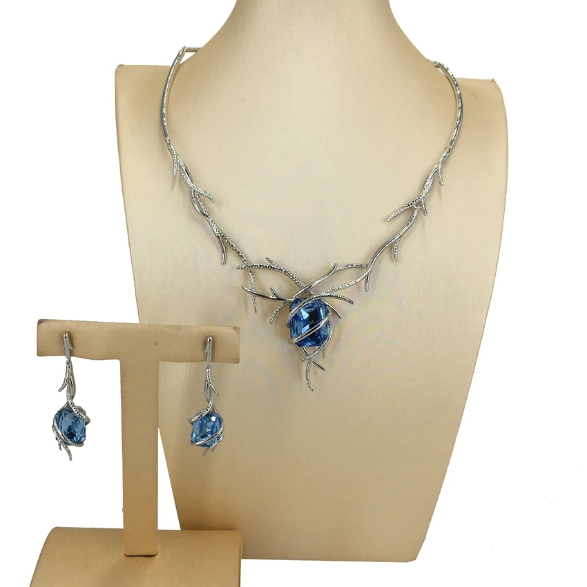 Yuminglai Dubai Jewelry Sets Beautitul Rhinestone Necklace with Earrings for Women FHK15446