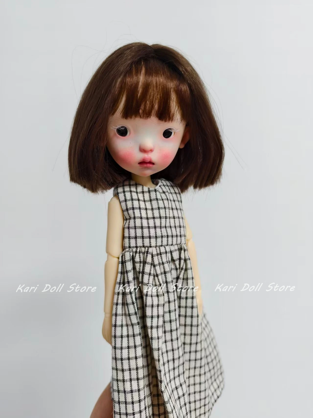 

Kari Doll Natural mohair hair Short cool hair wigs for Landazz Landoudou Doll 16cm head circumference