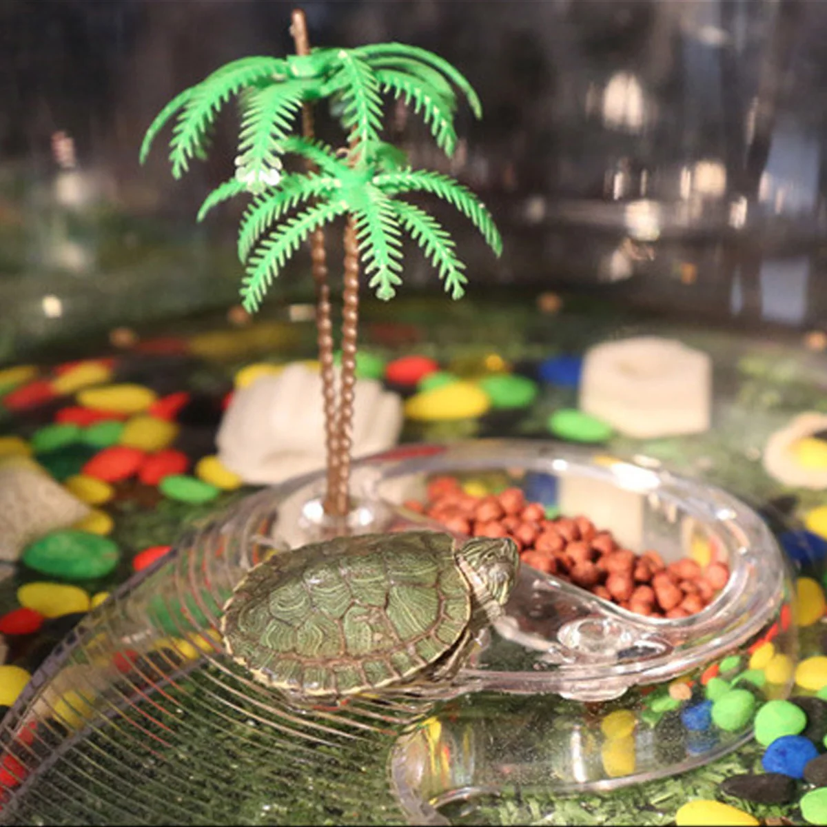

1Pcs Turtle Tank Plastic PP Material Durable Drying Platform Sundeck Handle Cover Spacious Breeding Box for Water Turtle