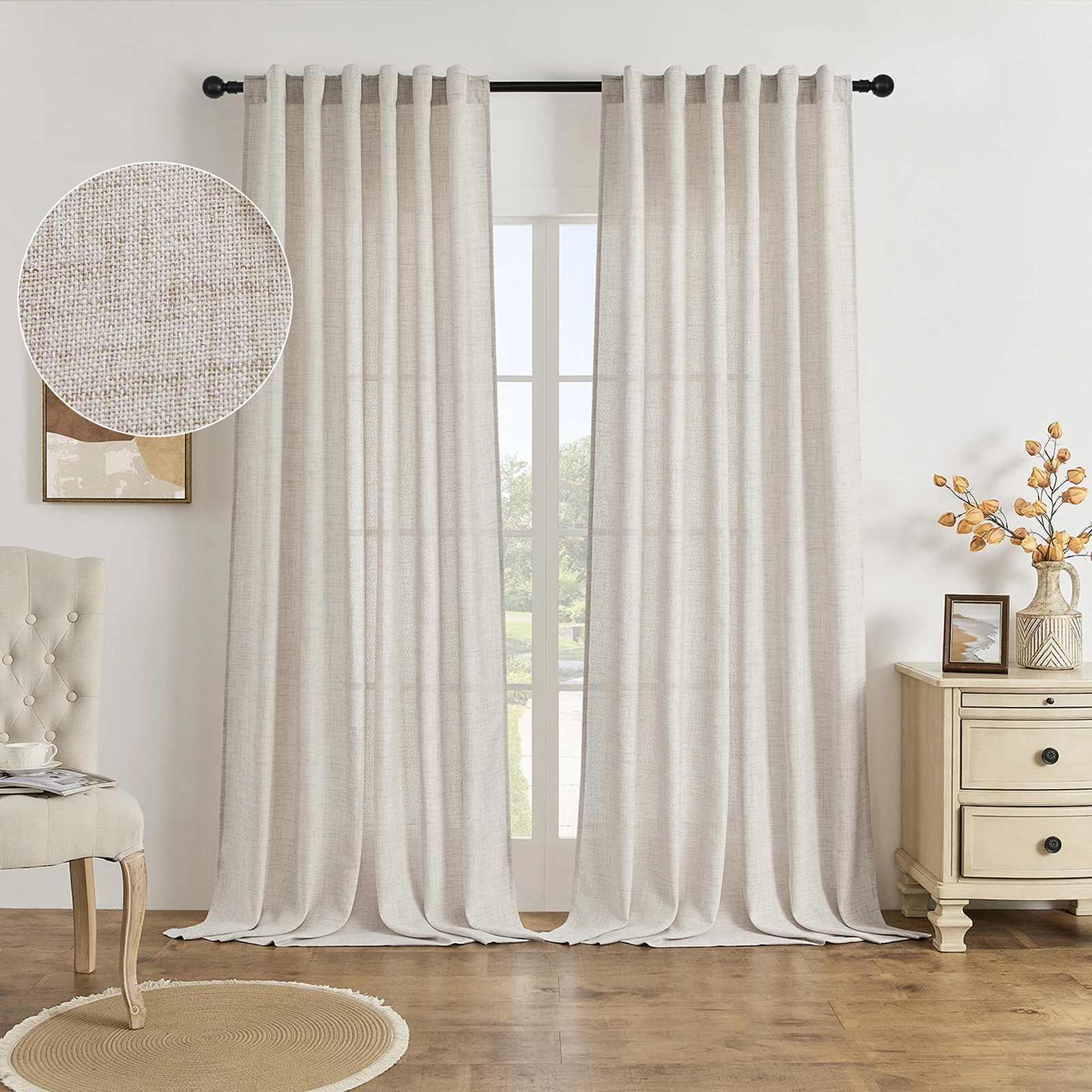 

2 Panels Linen Solid White Sheer European Style Window Curtains Rod Pocket Grommet for Living Room Bedroom Drape Home Decor