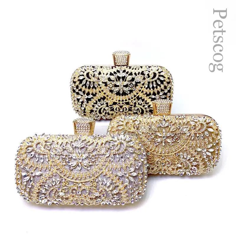 

2023 Diamond Evening Clutch Bags For Women Wedding Golden Clutch Purse Chain Shoulder Bag Small Party Handbags With Metal Handle