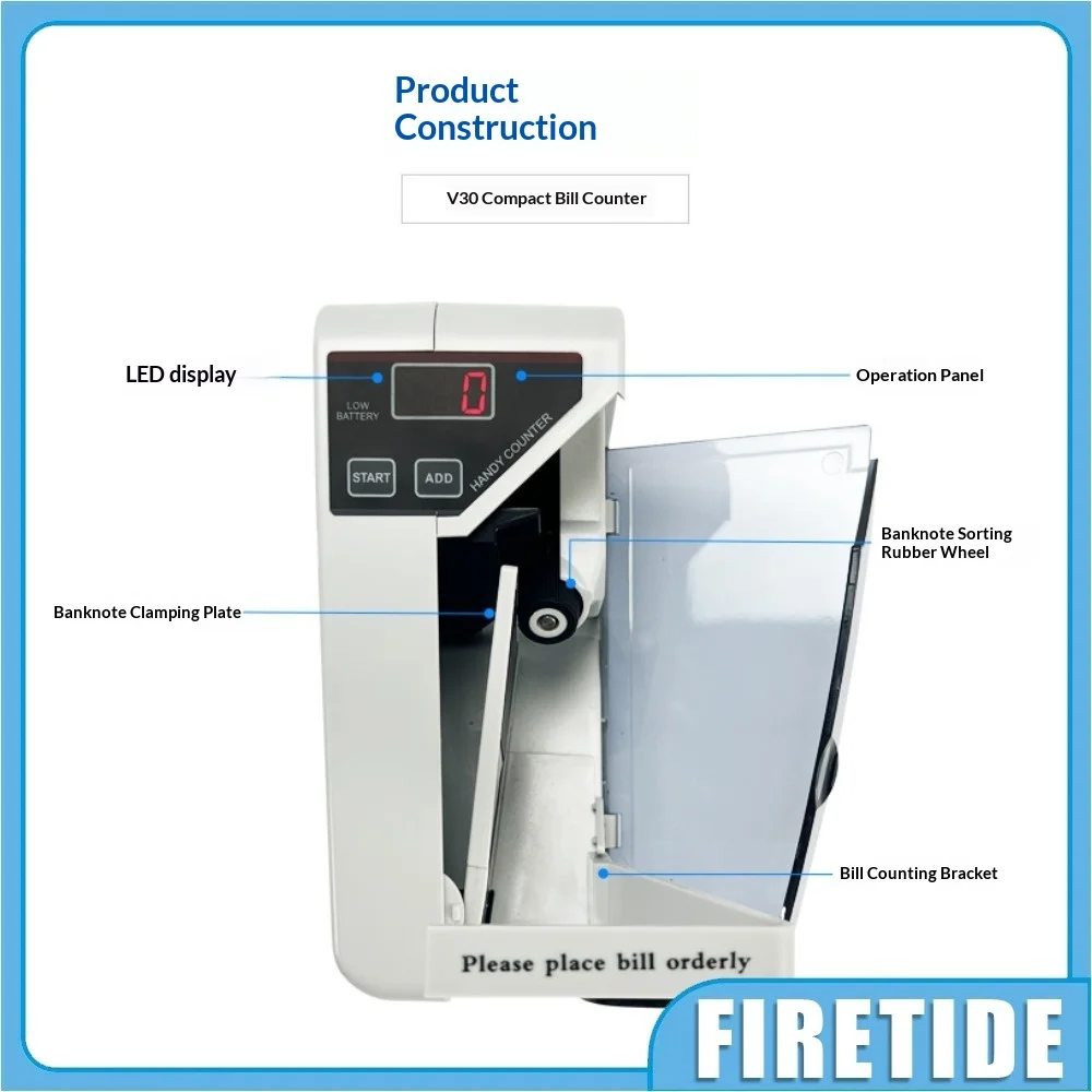 Portable Mini Bill Counter V30- Handheld Money Counting Machine with UV Detection, Dual Power Supply, for Home/Office/Travel Use