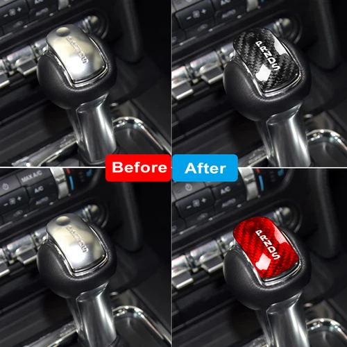 Imagen 2 del producto Cubierta de perilla de palanca de cambios de coche, accesorios embellecedores de cabeza para Ford Mustang 2015 2016 2017 2018 2019 2020 2021 2022 2023 de fibra de carbono