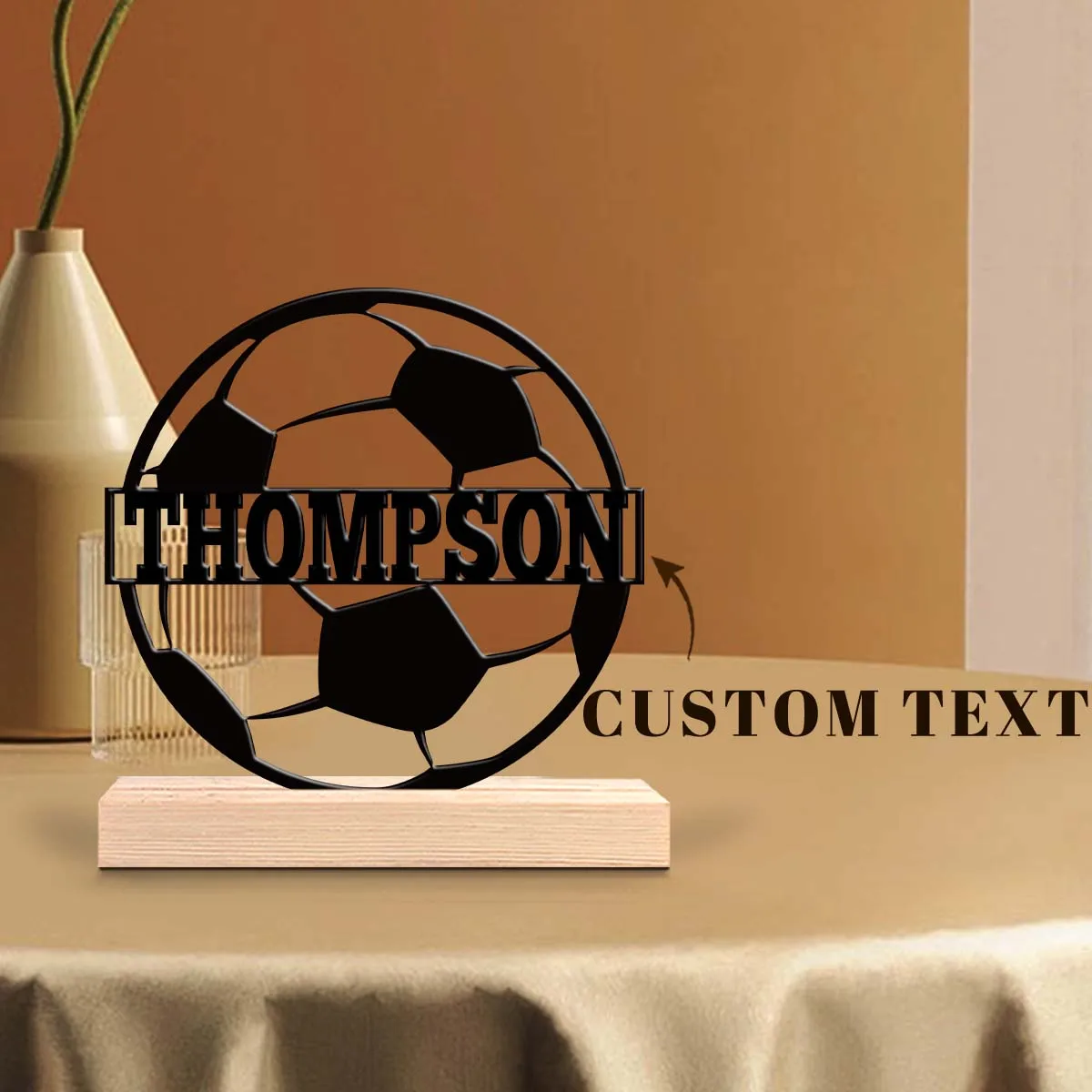 1pc Interesting Metal Desktop Decoration Customizable Content With Wooden Base Modern Rural Home Desktop Decorations