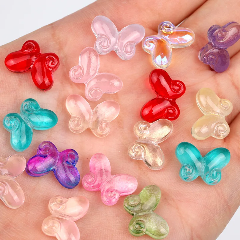 100PCS 10x14.5mm Gradient Color Fat Butterfly Glass Straight Hole Beads DIY Jewelry Accessories Loose Beads Wholesale