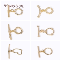 14k Gold Plated Metal Zircon Round/Heart OT Clasp Lock For DIY Jewelry Making Supplies 7 Styles Fashion End Beads Toggle Clasps