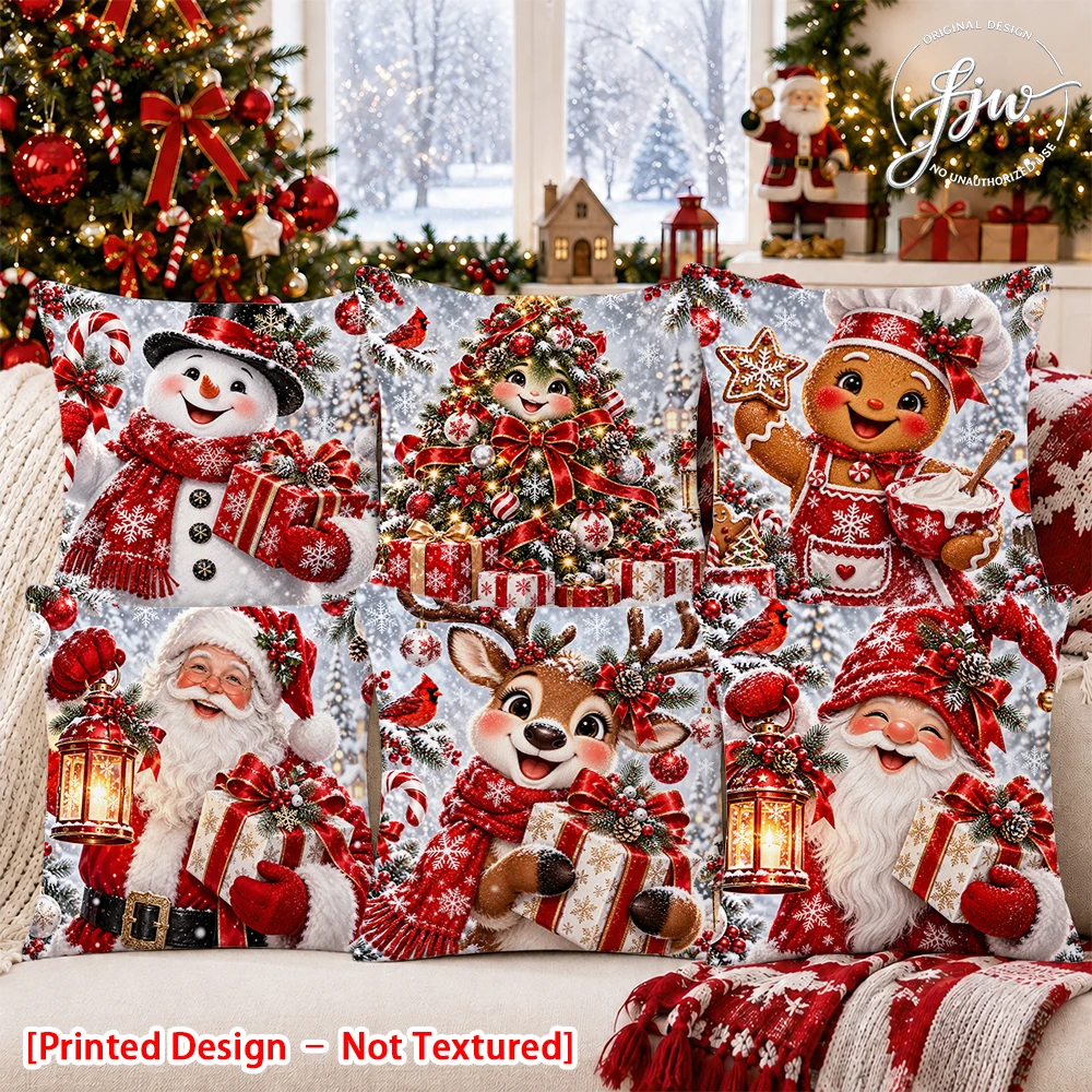 6pc Christmas Cute Santa Snowman Reindeer Throw Pillow Covers Set of 6 Winter Holiday Decor Cushion Cases