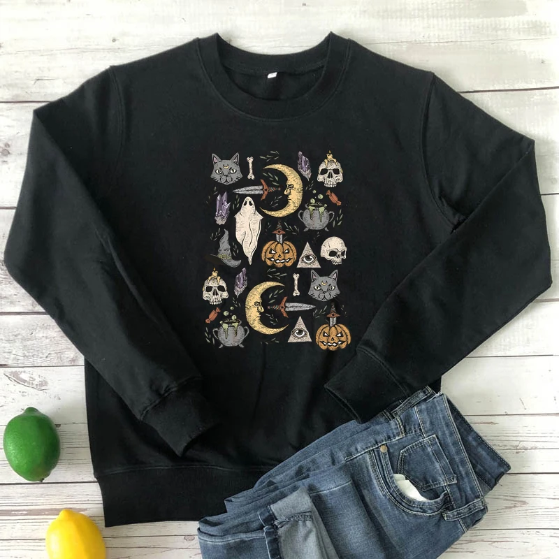 

halloween witchy things sweatshirt vintage women jumper graphic pullovers