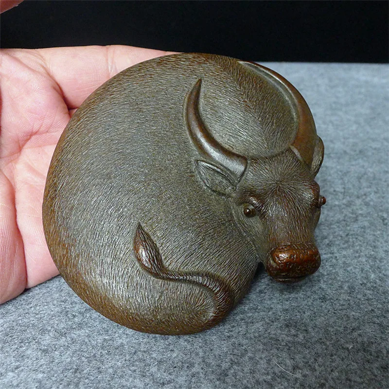 Solid zodiac ox ornament, lying ox, copper buffalo paperweight, creative artistic tea pet piece