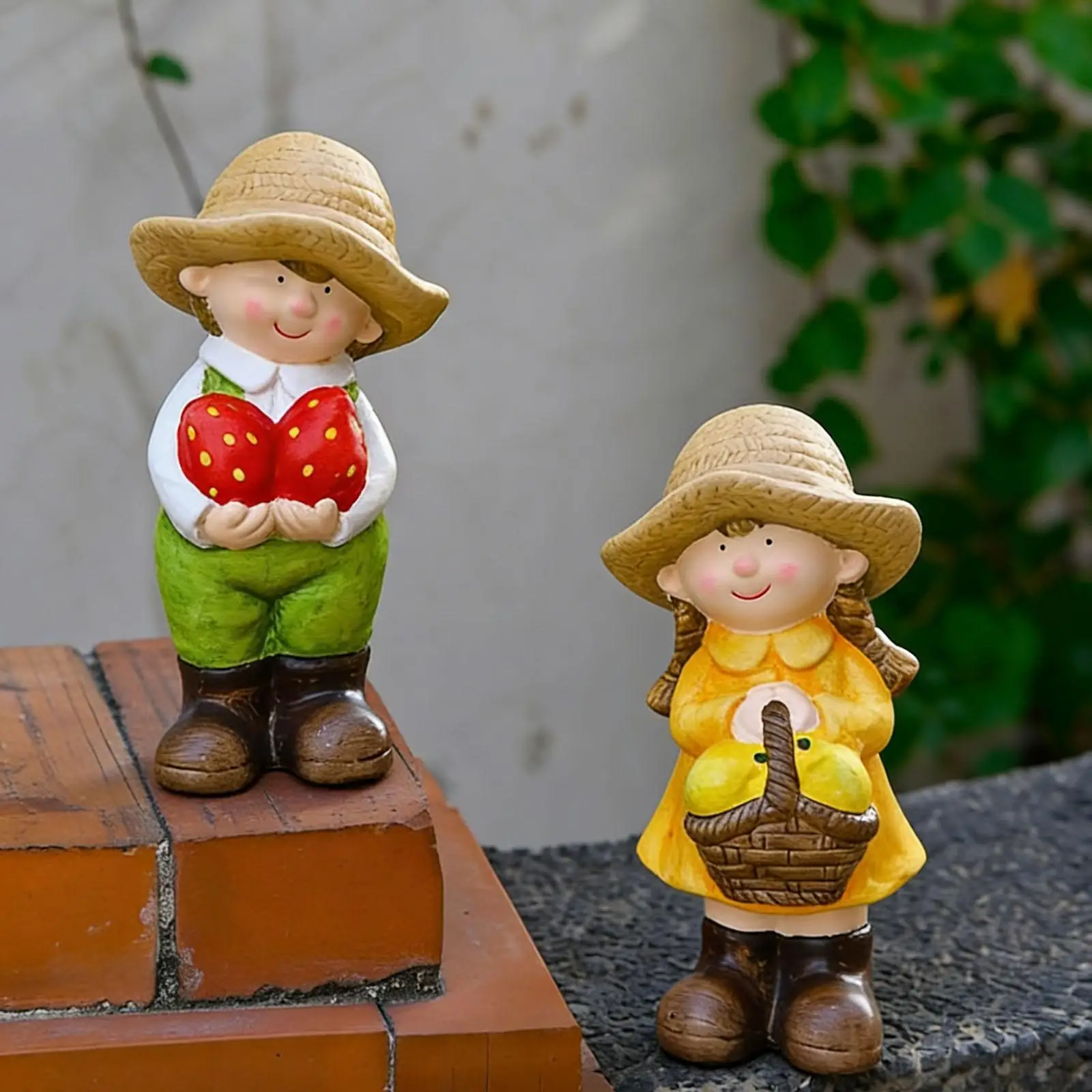 

2Pcs Decorative Figurines Boy Girl Garden Statues Ceramic Lawn Ornaments for Bedroom Table Patio Bookshelf Housewarming Gift